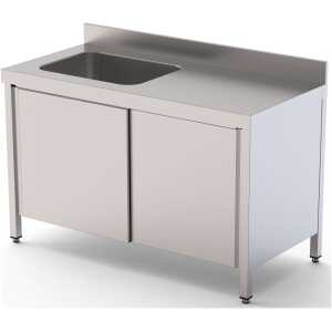 Mesa de Trabajo Acero Inoxidable Mural Con Puertas y Con Cubeta a la Izquierda 2000x600x850h mm WTW16020LBSD