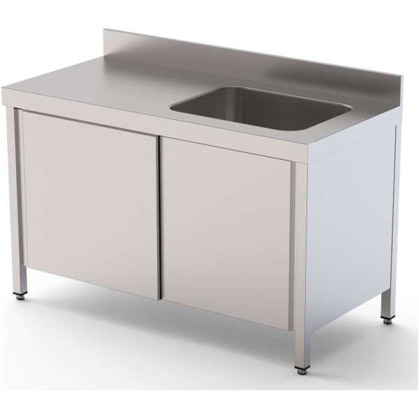 Mesa de Trabajo Acero Inoxidable Mural Con Puertas y Con Cubeta a la Derecha 1200x700x850h mm WTW17012RBSD