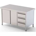 Mesa de Trabajo Acero Inoxidable Central Con Cajones a la Derecha 1400x600x850h mm WTC16014DDR