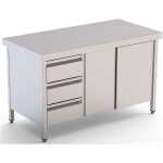 Mesa de Trabajo Acero Inoxidable Central Con Cajones a la Izquierda 2200x600x850h mm WTC16022DDL