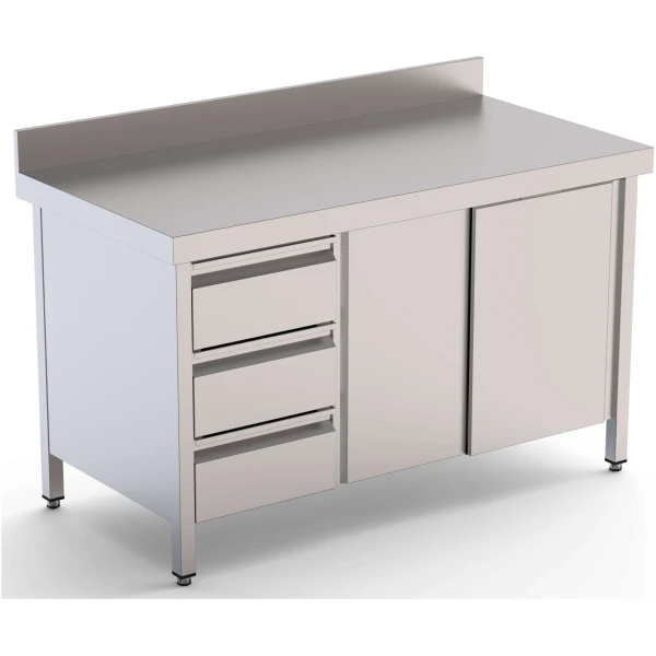 Mesa de Trabajo Acero Inoxidable Mural Con Cajones a la Izquierda 2000x600x850h mm WTW16020DDL