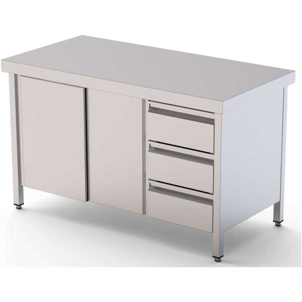 Mesa de Trabajo Acero Inoxidable Central Con Cajones a la Derecha 2200x700x850h mm WTC17022DDR
