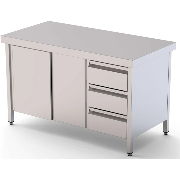 Mesa de Trabajo Acero Inoxidable Central Con Cajones a la Derecha 2200x700x850h mm WTC17022DDR