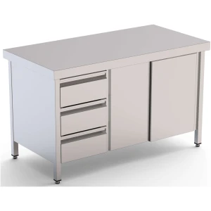 Mesa de Trabajo Acero Inoxidable Central Con Cajones a la Izquierda 1600x700x850h mm WTC17016DDL