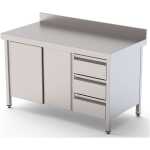 Mesa de Trabajo Acero Inoxidable Mural Con Cajones a la Derecha 1600x700x850h mm WTW17016DDR