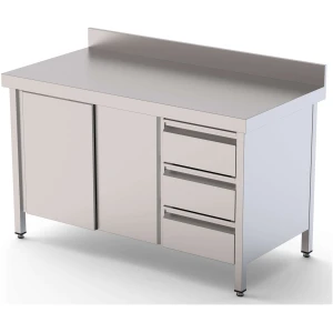 Mesa de Trabajo Acero Inoxidable Mural Con Cajones a la Derecha 2400x700x850h mm WTW17024DDR