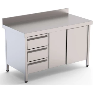 Mesa de Trabajo Acero Inoxidable Mural Con Cajones a la Izquierda 1600x700x850h mm WTW17016DDL