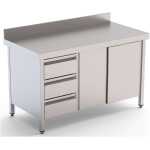 Mesa de Trabajo Acero Inoxidable Mural Con Cajones a la Izquierda 2000x700x850h mm WTW17020DDL
