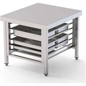 Mesa de Soporte Acero Inoxidable Para Hornos Con 6 Guias De 60x40 850x850x700h mm WTC085BK64O