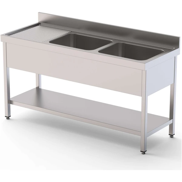 Fregadero Acero Inoxidable 1 Cuba Izquierda Fondo 600 Con Mueble Con Estante 1400x600x850h mm IS1614L10S1