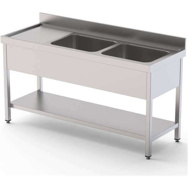 Fregadero Acero Inoxidable 2 Cubas Fondo 700 Con Mueble Con Estante 1000x700x850h mm IS1710C20S1