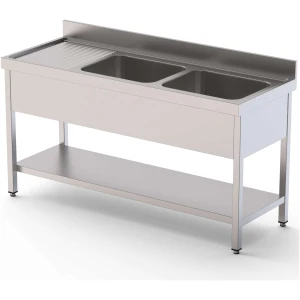 Fregadero Acero Inoxidable 2 Cuba Fondo 700 Con Mueble Con Estante 1400x700x850h mm IS1714C20S1