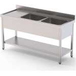 Fregadero Acero Inoxidable 2 Cubas Derecha Fondo 700 Con Mueble Con Estante 1600x700x850h mm IS1716R20S1