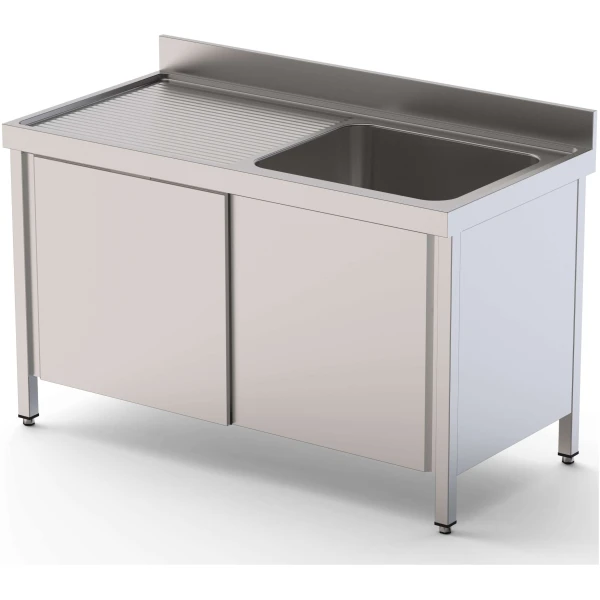 Fregadero Acero Inoxidable 2 Cubas Izquierda Fondo 600 Con Puertas Correderas 2000x600x850h mm IS1620L20SD