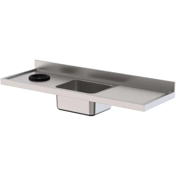 Fregadero Acero Inoxidable 1 Cuba Derecha Con Aro Desbarazado Fondo 600 Sin Mueble 1400x600x300h mm IS1614LWH10