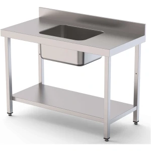 Mesa de Trabajo Acero Inoxidable Mural Con Estante y Con Cubeta Central 2000x600x850h mm  WTW16020CB1