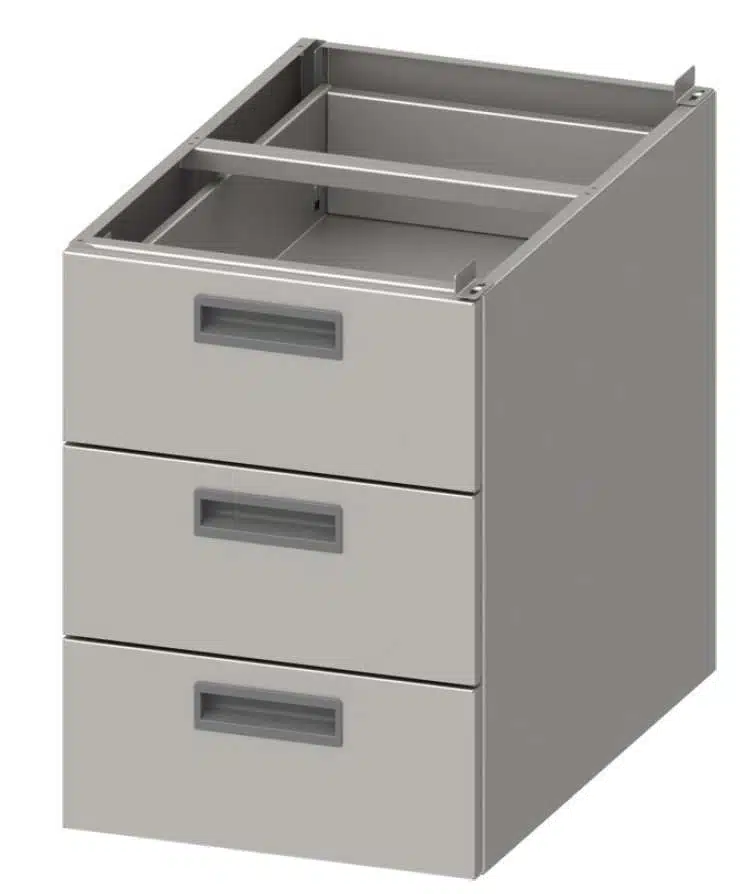 Módulo tres cajones acero inoxidable AISI 201 386x490x540 mm para mesas fondo 600 mm MCA603 Línea Varsovia (952324043)