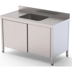 Mesa de Trabajo Acero Inoxidable Mural Con Puertas y Con Cubeta Central 1800x600x850h mm WTW16018CBSD