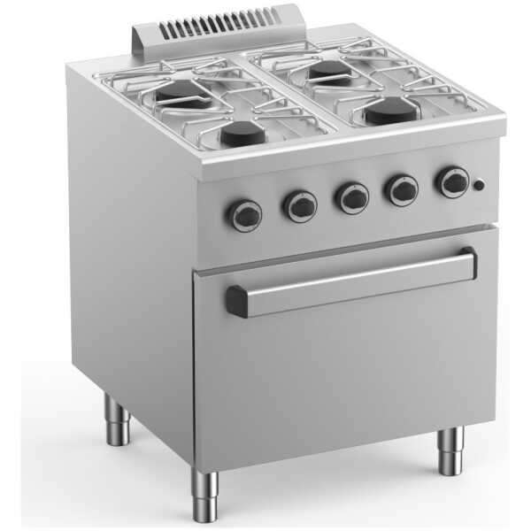 Cocina a Gas 4 Fuegos con Horno Eléctrico Ventilado GN1/1 Fondo 700 ELFU77FVE START LINE