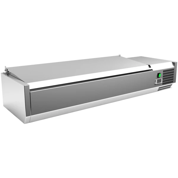 Vitrina 4 cubetas GN1/3 + 1 cubeta GN1/2 con TAPA de 1400 x395 x270h mm PEKIN VRX1400380SL