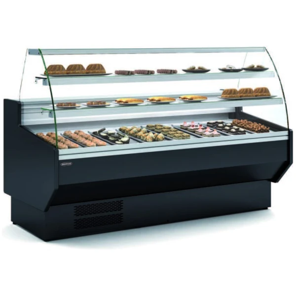 Vitrina Refrigerada Cristal Curvo  pastelería Fondo 900 dim.2995x940x1235h mm Línea Córdoba VEPD-9-30-C
