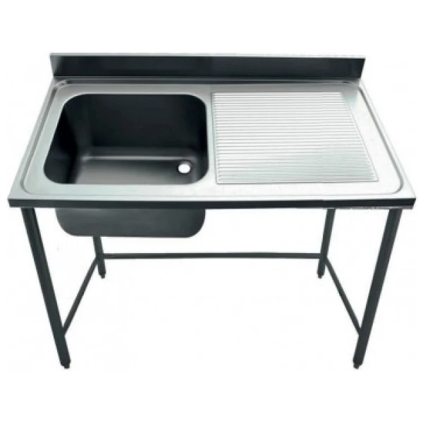 FREGADERO INDUSTRIAL 1200x600mm ESCURRIDOR DERECHA SENO 400x400 CON BANCADA