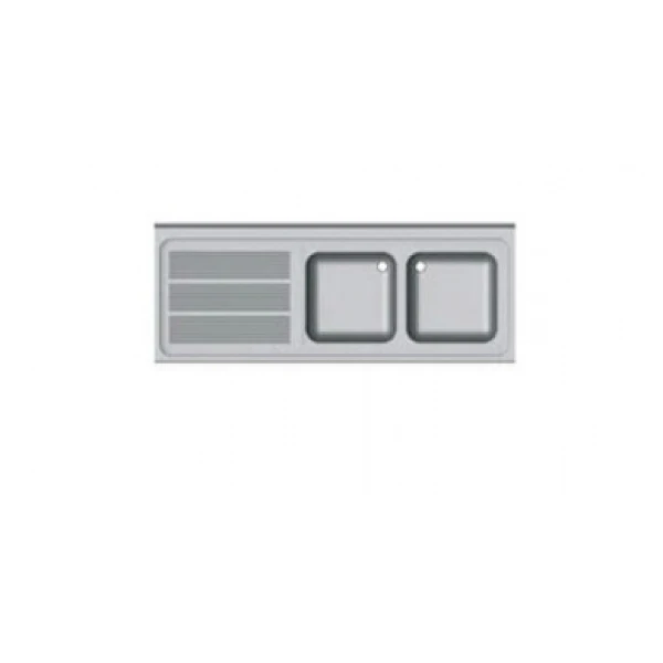 FREGADERO INDUSTRIAL 1400x600mm ESCURRIDOR DERECHA 2 SENOS 400x400 CON BANCADA