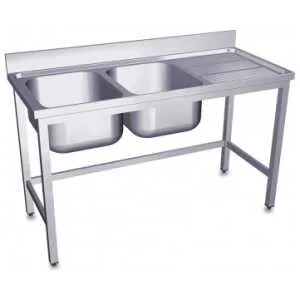 FREGADERO INDUSTRIAL 1600x600mm ESCURRIDOR IZQUIERDA 2 SENOS 400x500 CON BANCADA
