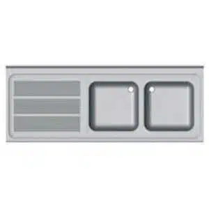 FREGADERO INDUSTRIAL 1600x600mm ESCURRIDOR DERECHA 2 SENOS 400x500 SIN BANCADA