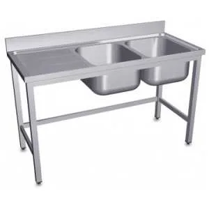 FREGADERO INDUSTRIAL 1600x600mm ESCURRIDOR DERECHA 2 SENOS 400x500 CON BANCADA