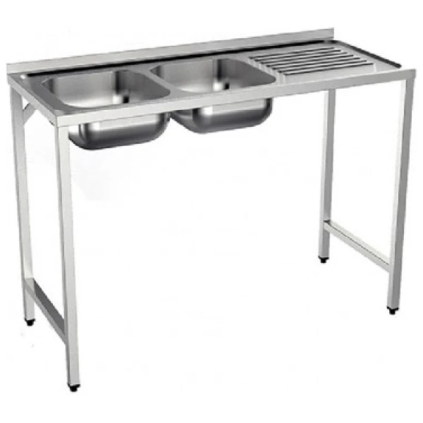 FREGADERO SEMI-INDUSTRIAL 1350x500mm ESCURRIDOR DERECHA 2 SENOS CON BASTIDOR