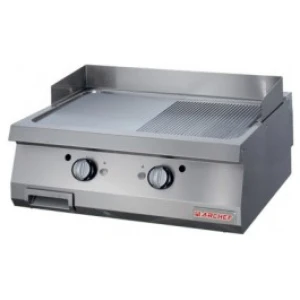 PLANCHA GAS CROMO 80X70 MITAD LISA MITAD RANURADA MARCHEF