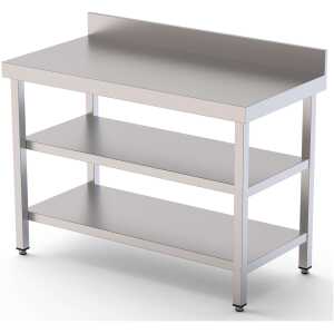 Mesa de Trabajo Acero inoxidable Mural Con 2 Estante 1500x550x850h mm WTW155150S2