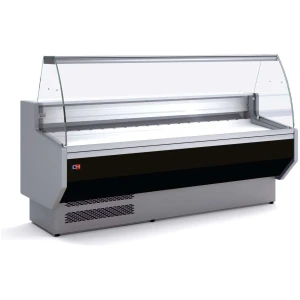 Vitrina Refrigerada Expositora Cristal Curvo con Reserva Decoración Negra Fondo 900 de 1525 x940 x1235h mm BADAJOZ VEC150-9