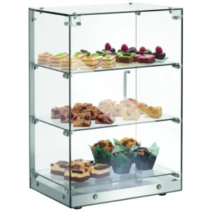 Vitrina Neutra Expositora 3 pisos base inoxidable 406x350x618h mm Línea Pekín XCZ-60L
