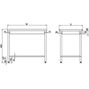 Mesa Central acero inoxidable AISI 201 sin estante 2000x600x850 mm MC206S Línea Varsovia-42 Kg (950086200)