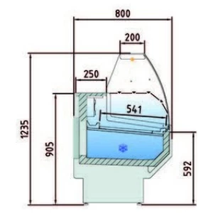 Vitrina Refrigerada Cristal Curvo Fondo 800 dim.1055x800x1235h mm Línea Córdoba VED-8-10-C