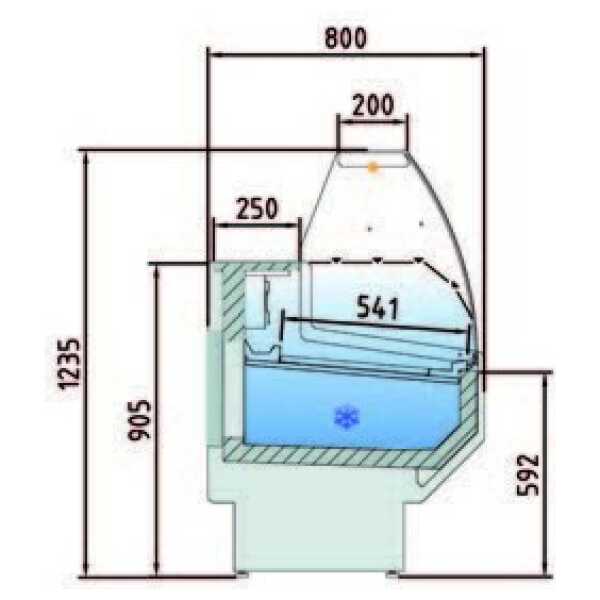 Vitrina Refrigerada Cristal Curvo Fondo 800 dim.2995x800x1235h mm Línea Córdoba VED-8-30-C