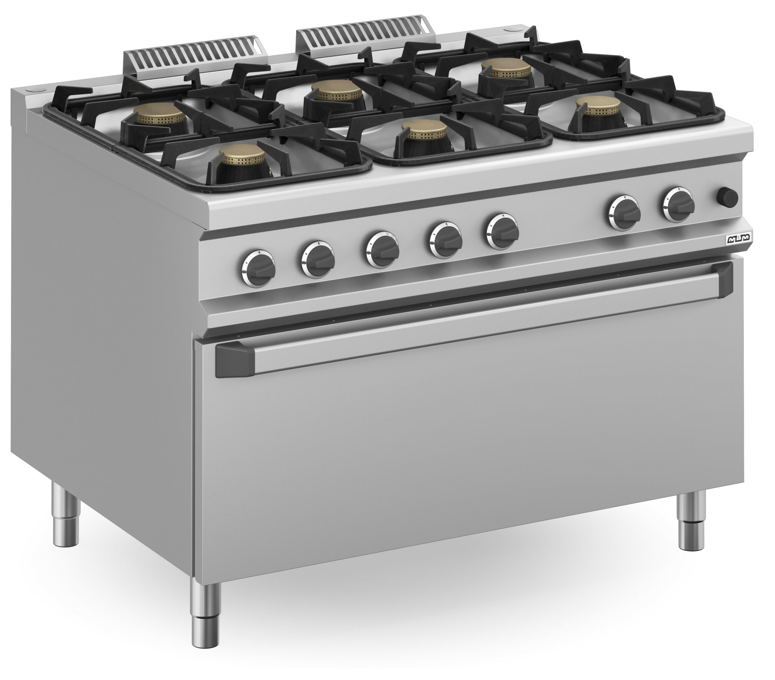Cocina a gas 6 fuegos 3x7 + 3x11 Kw con Horno EXTRA GRANDE a Gas MFB912FMXXL MAGISTRA PLUS 900